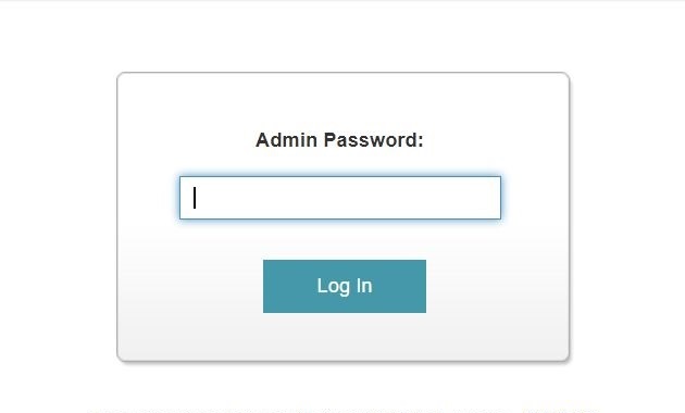 A login interface with a text box labeled "Admin Password:" and a blue "Log In" button beneath it. The text box is highlighted, indicating it is active and ready for input. The background is white, and the focus is on the password entry section.