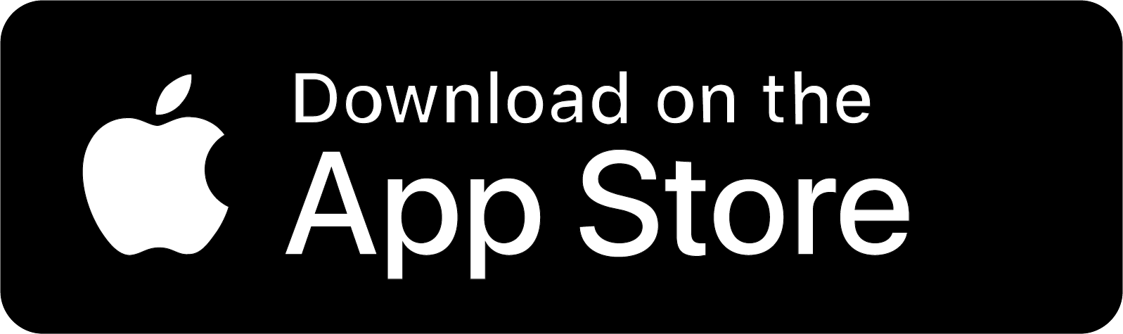 A black rectangle with rounded corners featuring a white Apple logo on the left and the text "Download on the App Store" in white on the right.